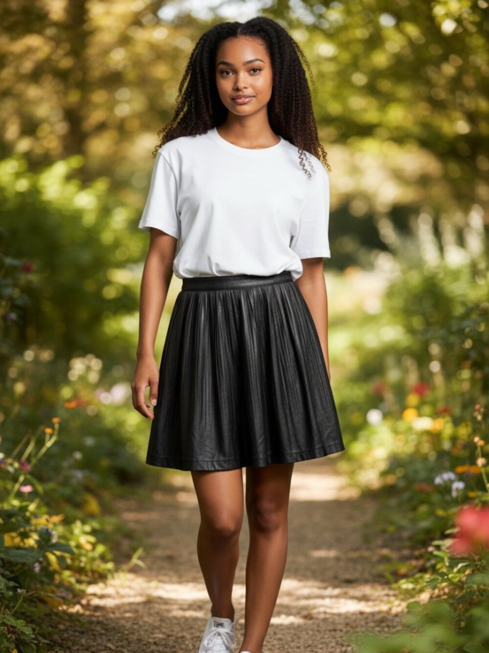 black pleated mini shimmering metallic flare skirt